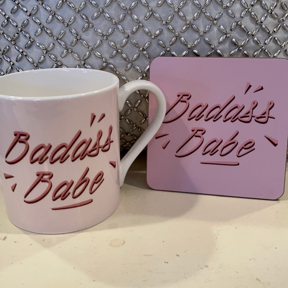 🇺🇸3/$20 Badass Babe coffee cup with coaster- New